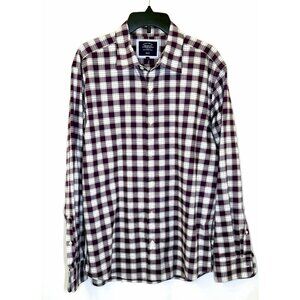 Charles Tyrwhitt Button Up Shirt Mens Large Slim Fit Burgundy Gray White Plaid